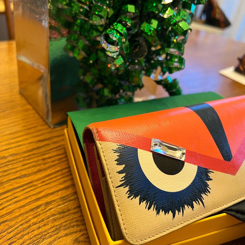 Fendi Monster Continental Multicolor Wallet w/ Crossbody Chain, Box & Dust Bag - Picture 13 of 14